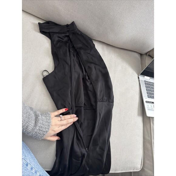 Lulus Distinctive Charm Black Satin Asymmetrical Midi Dress Size Medium Formal - Picture 9 of 9